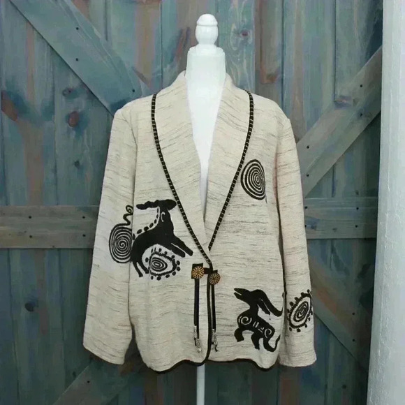 Flashback Jackets & Blazers - Vintage Southwest Tapestry Jacket Size Large Cotton Linen Blazer Burning Man